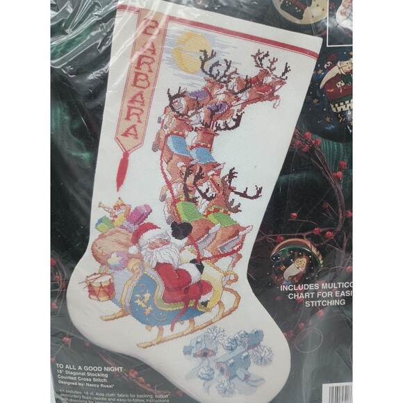 bucilla cross stitch kit 83225 Stocking To All A Good Night - Picture 1 of 4